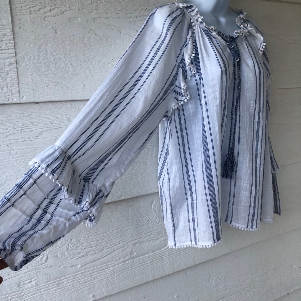 Ella Moss Size L Boho Peasant Style Rylee Lace Up Blouse - Picture 6 of 16